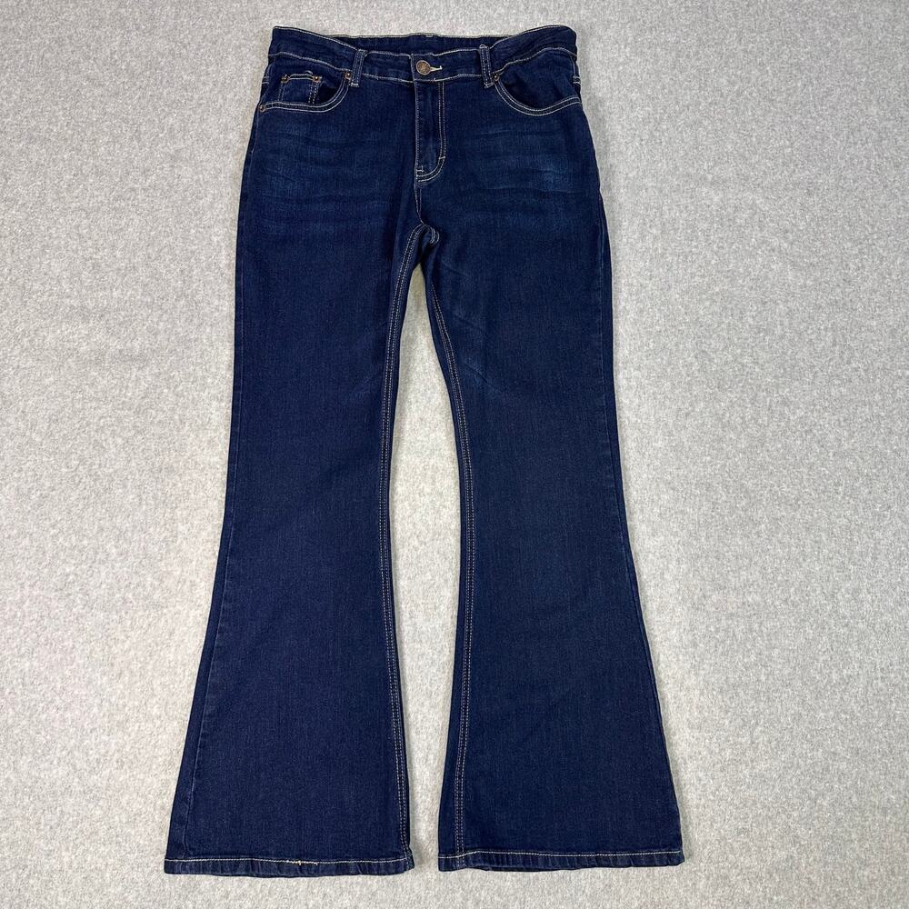 Bootcut Jeans Dark Wash Blue Womens L Mid Rise Stretch Denim 5-Pocket Slim Fit